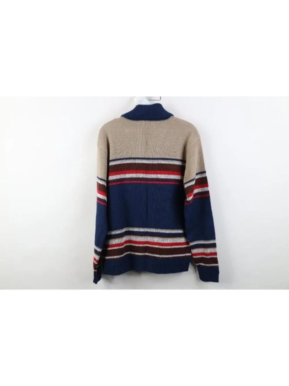 Deadastock Vintage 60s 70s Mens Large Fair Isle Knit Shawl Cardigan Sweater USA